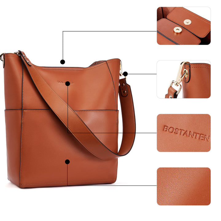 Lotty Soft Leather Chic Bucket Bag — Brown