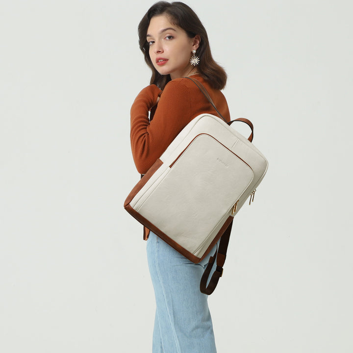 Baish Women Leather Laptop Backpack  Travel Business Work Daypack