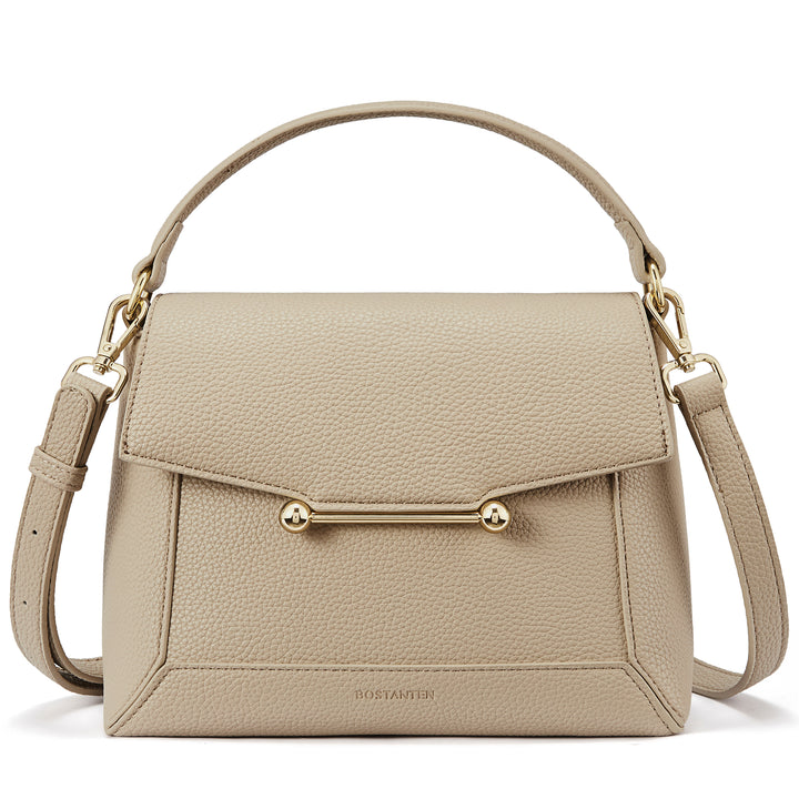 Nevin Small Top Handle Leather Crossbody Satchel with Flap