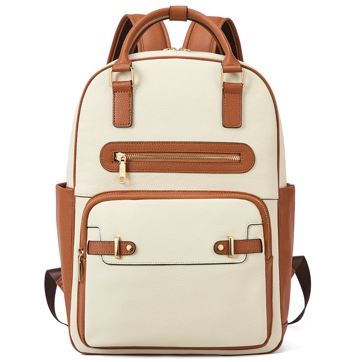 Smart Genuine Leather Laptop Backpack with Expandable Bottle Pocket