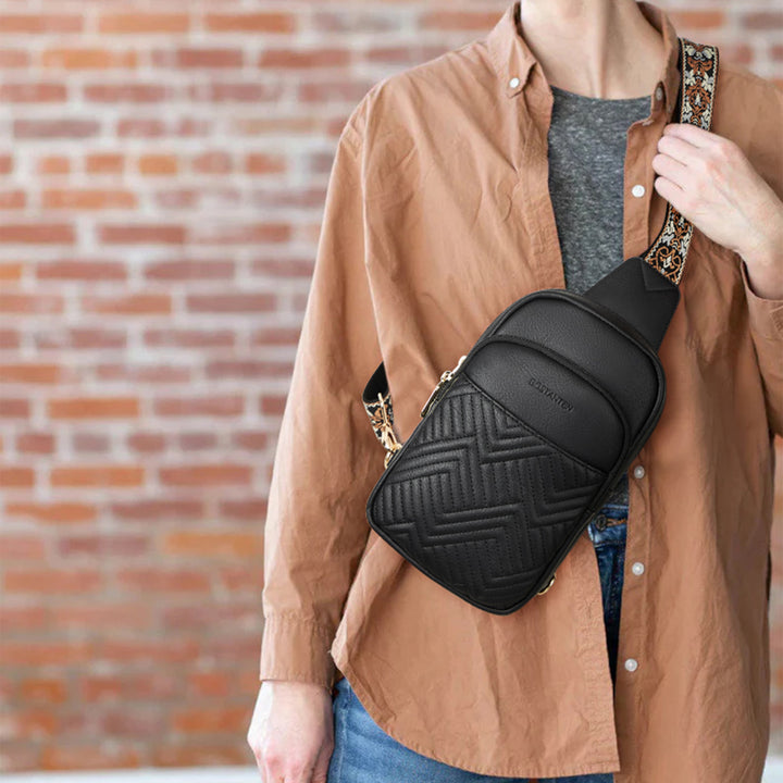 Aurora Chevron Quilted Embroidered Strap Sling Bag
