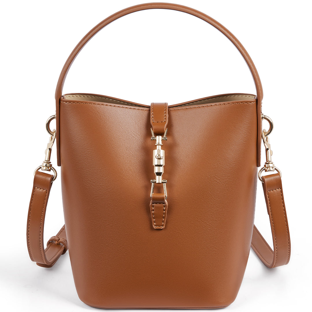 Lotty Soft Leather Chic Bucket Bag — Brown
