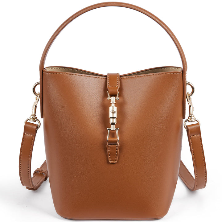 Lotty Soft Leather Chic Bucket Bag — Brown