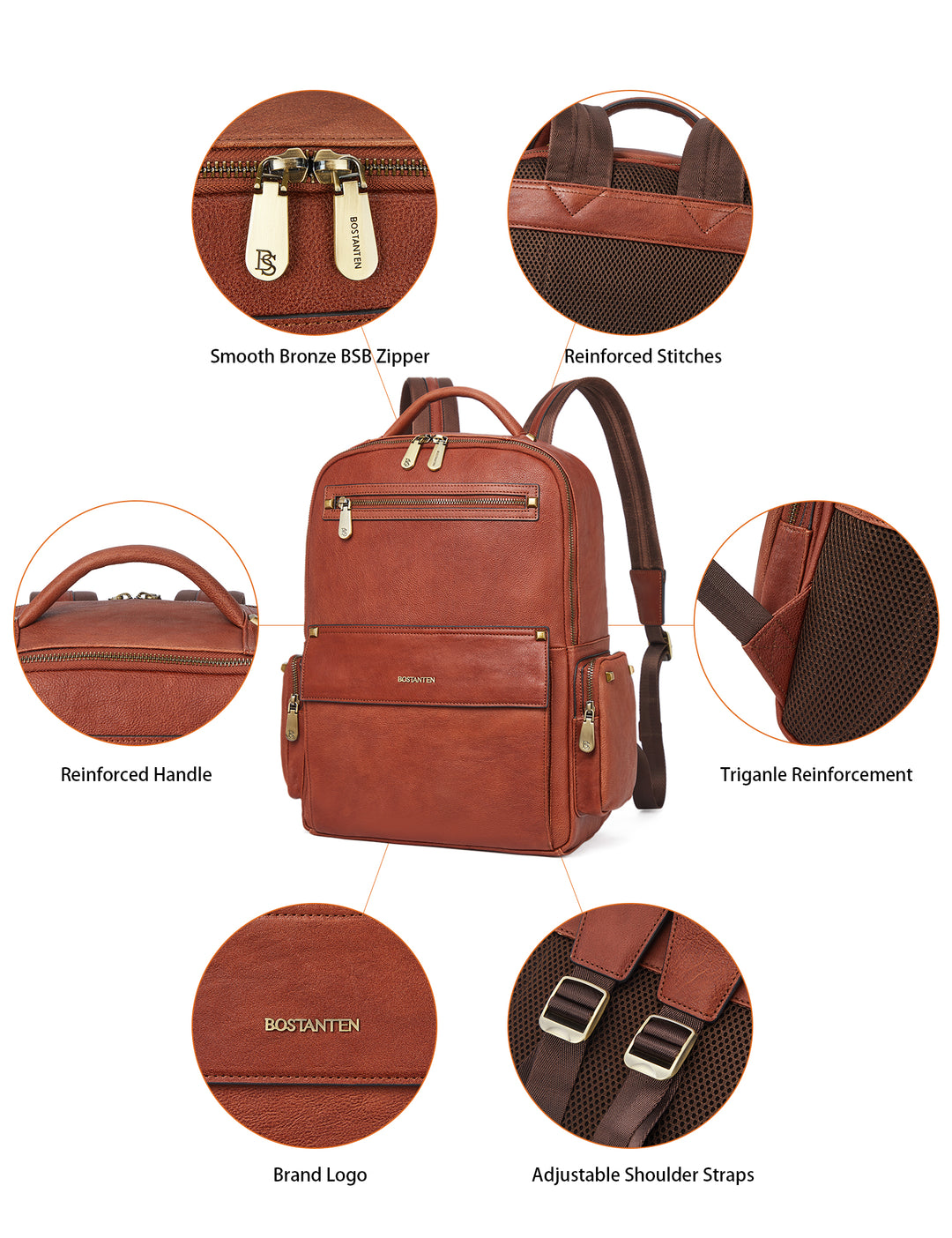 Klassischer Herren-Rucksack aus Leder mit mehreren Taschen für die Arbeit 
