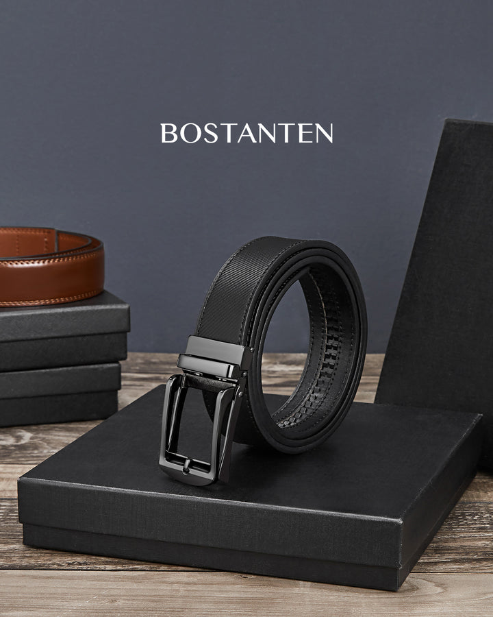 BOSTANTEN Ratchet Leather Belt For Men with Adjustable Buckle, Trim to Fit —Skeleton