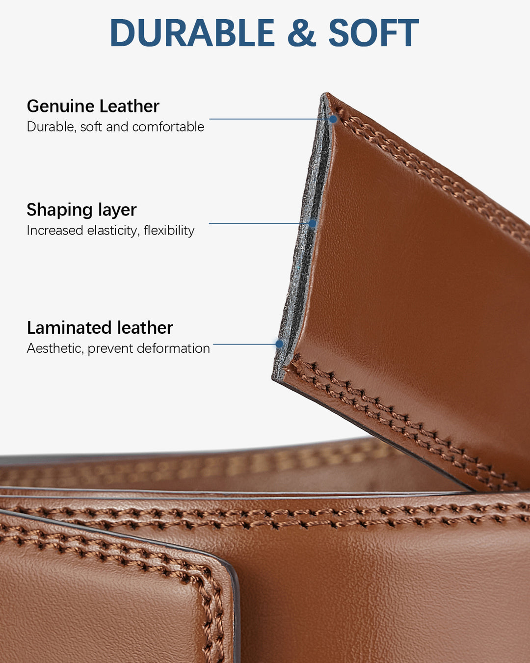 BOSTANTEN Ratchet Leather Belt For Men with Adjustable Buckle, Trim to Fit — All Brown