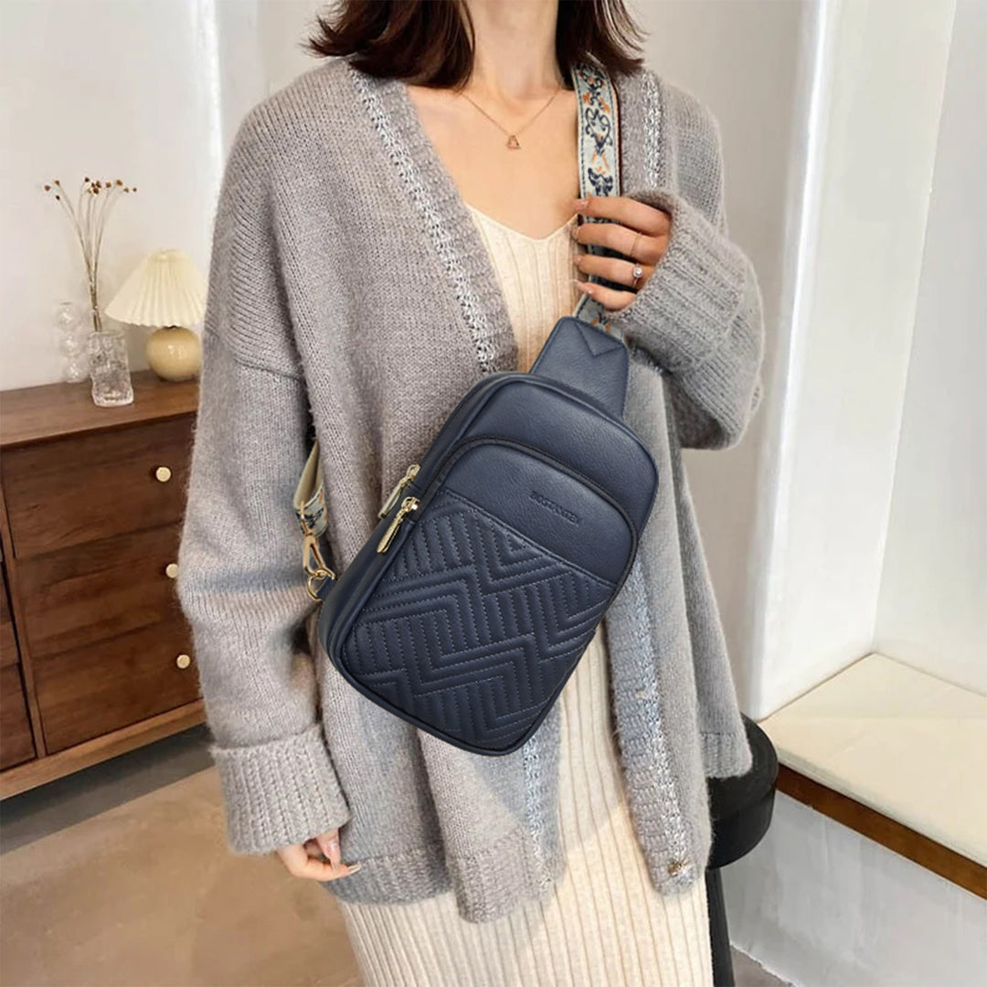 Aurora Chevron Quilted Embroidered Strap Sling Bag