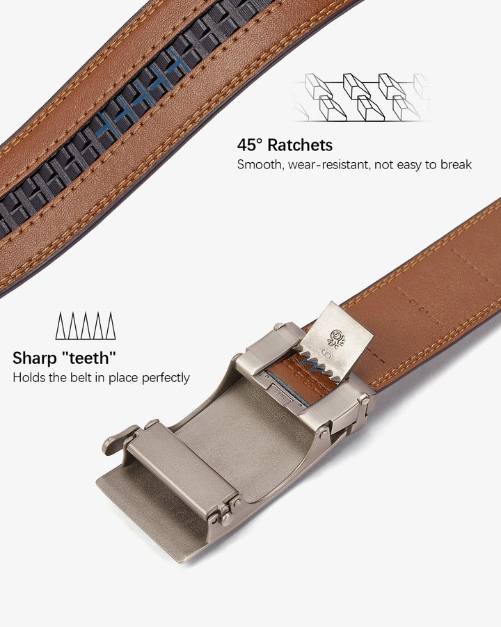 BOSTANTEN Ratchet Leather Belt For Men with Adjustable Buckle, Trim to Fit — All Brown