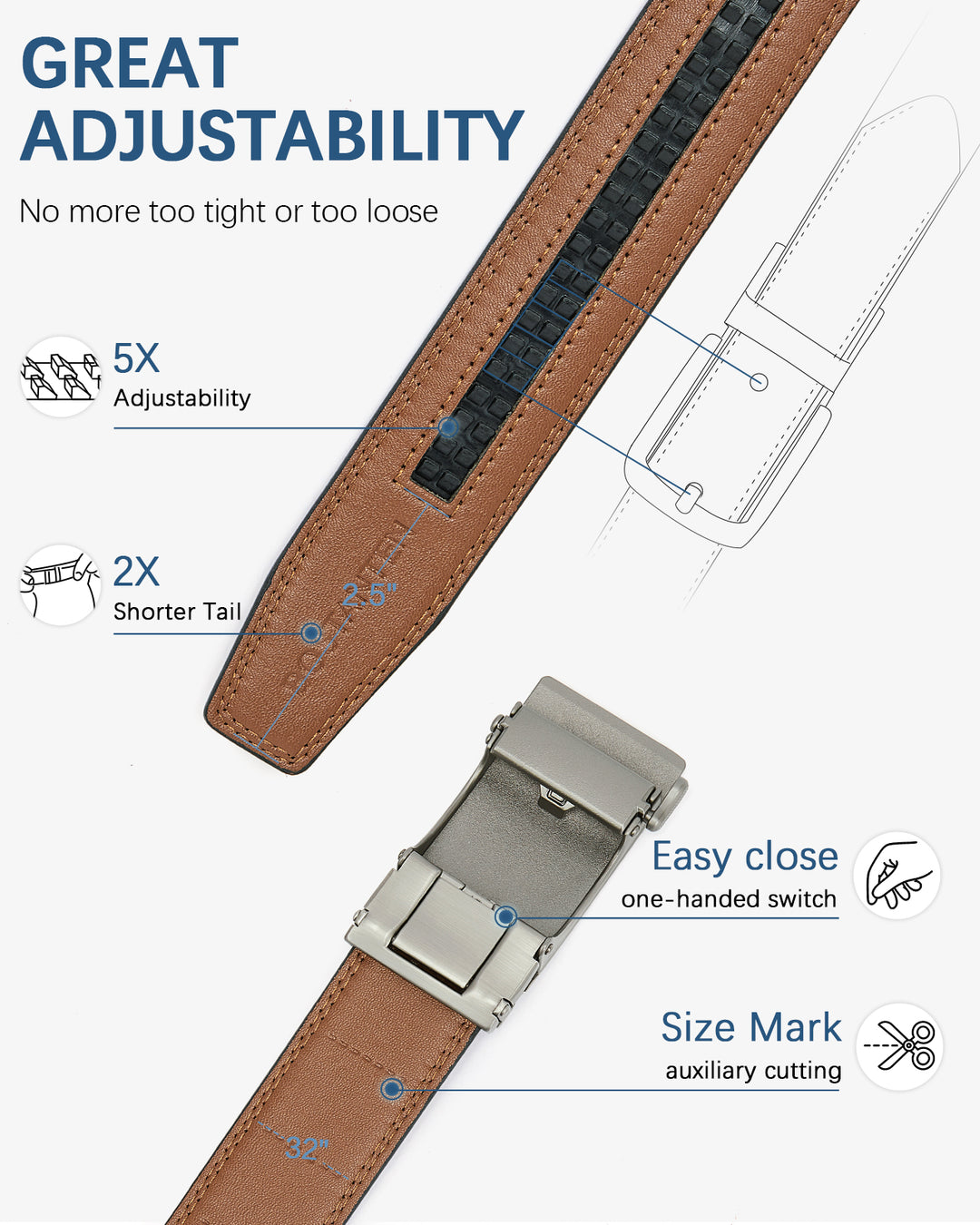 BOSTANTEN Ratchet Leather Belt For Men with Adjustable Buckle, Trim to Fit — All Brown