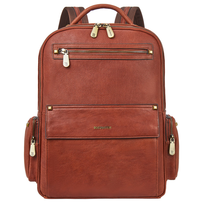 Klassischer Herren-Rucksack aus Leder mit mehreren Taschen für die Arbeit 