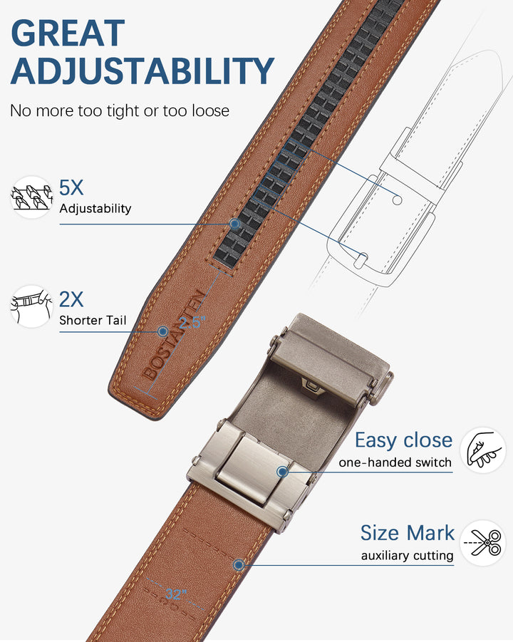 BOSTANTEN Ratchet Leather Belt For Men with Adjustable Buckle, Trim to Fit — All Brown