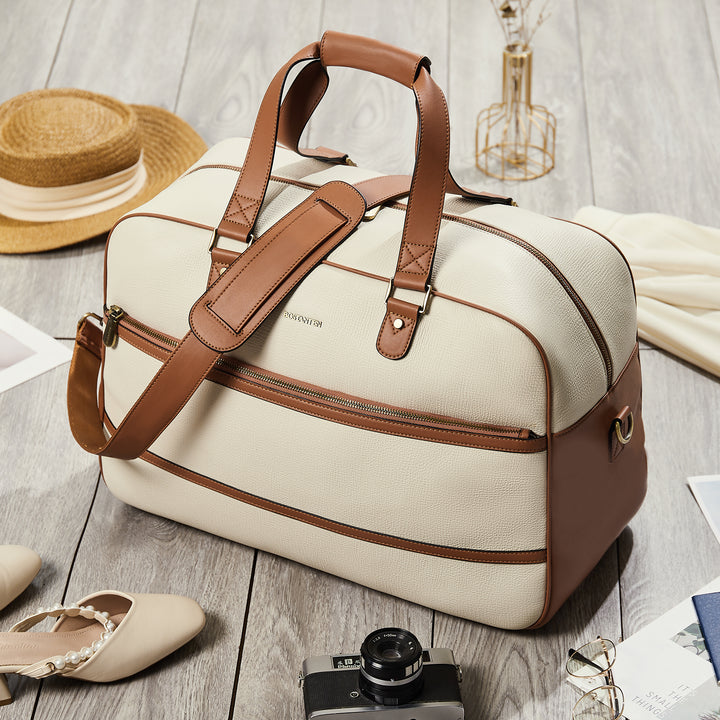 Judea Genuine Leather Overnight Bag Large Duffle with Trolley Sleeve