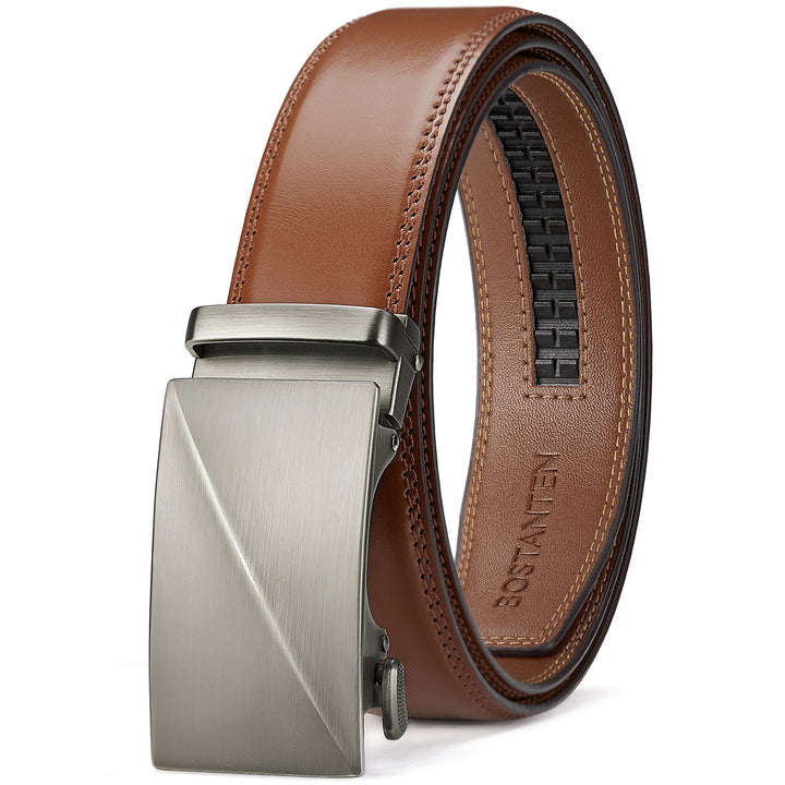BOSTANTEN Ratchet Leather Belt For Men with Adjustable Buckle, Trim to Fit — All Brown