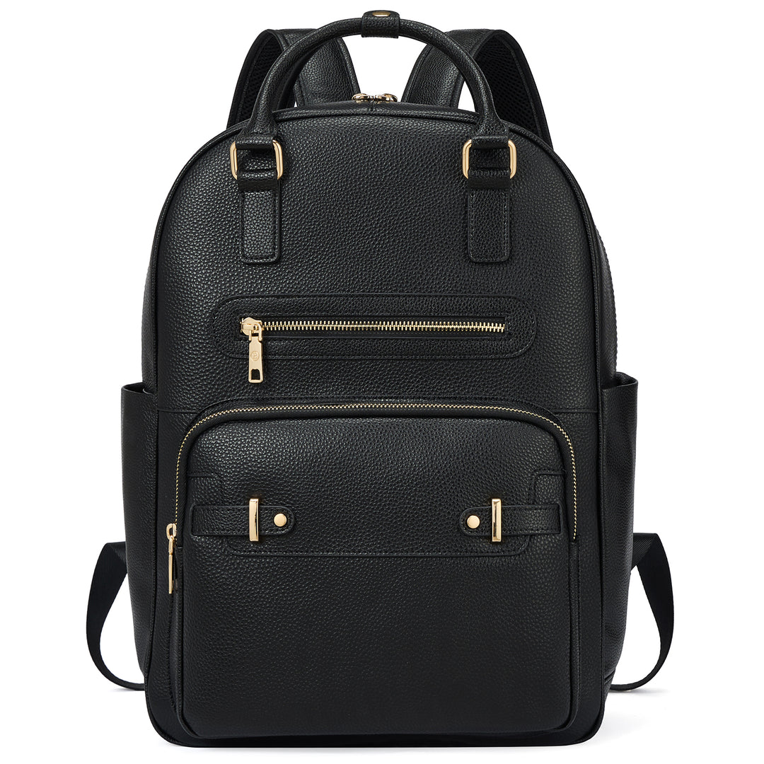 Smart Genuine Leather Laptop Backpack with Expandable Bottle Pocket