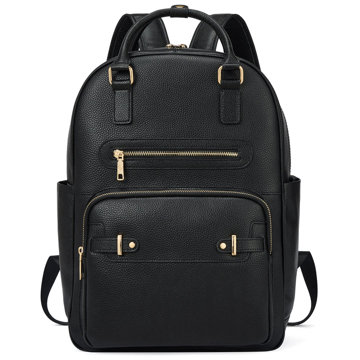 Smart Genuine Leather Laptop Backpack with Expandable Bottle Pocket