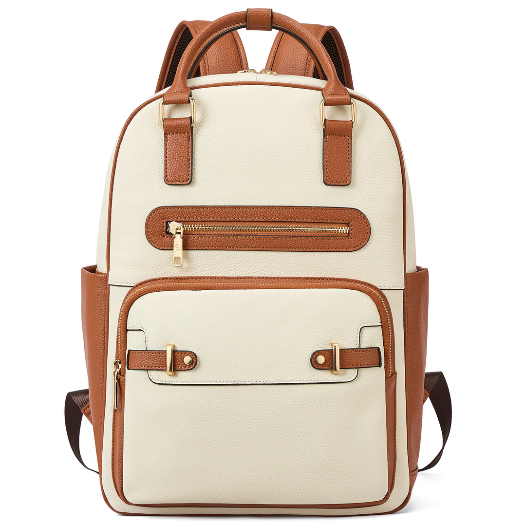 Smart Genuine Leather Laptop Backpack — Expandable Bottle Pocket