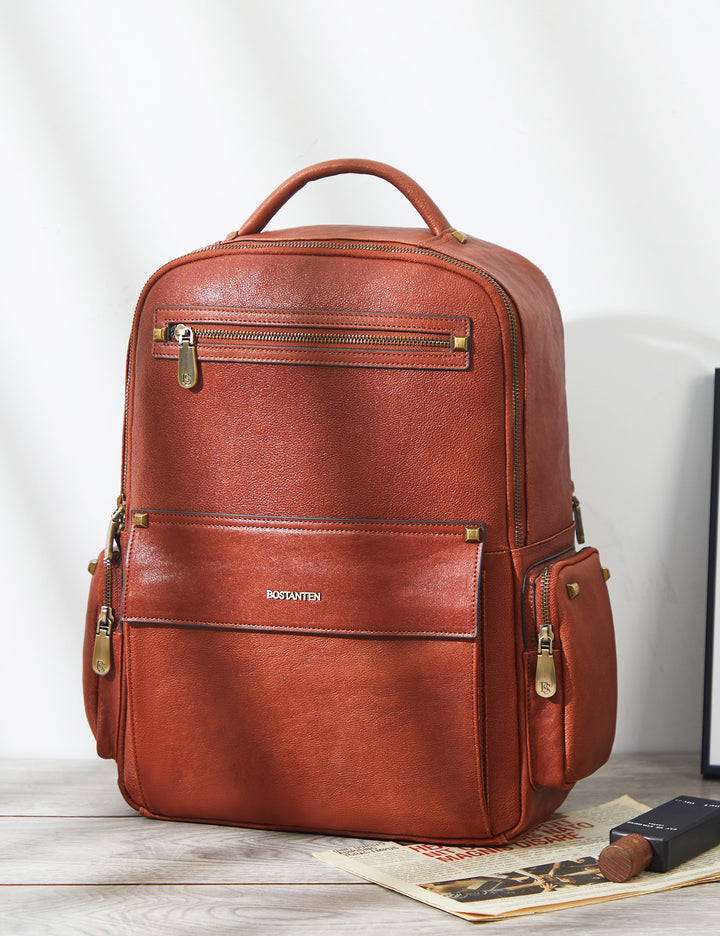 Klassischer Herren-Rucksack aus Leder mit mehreren Taschen für die Arbeit 