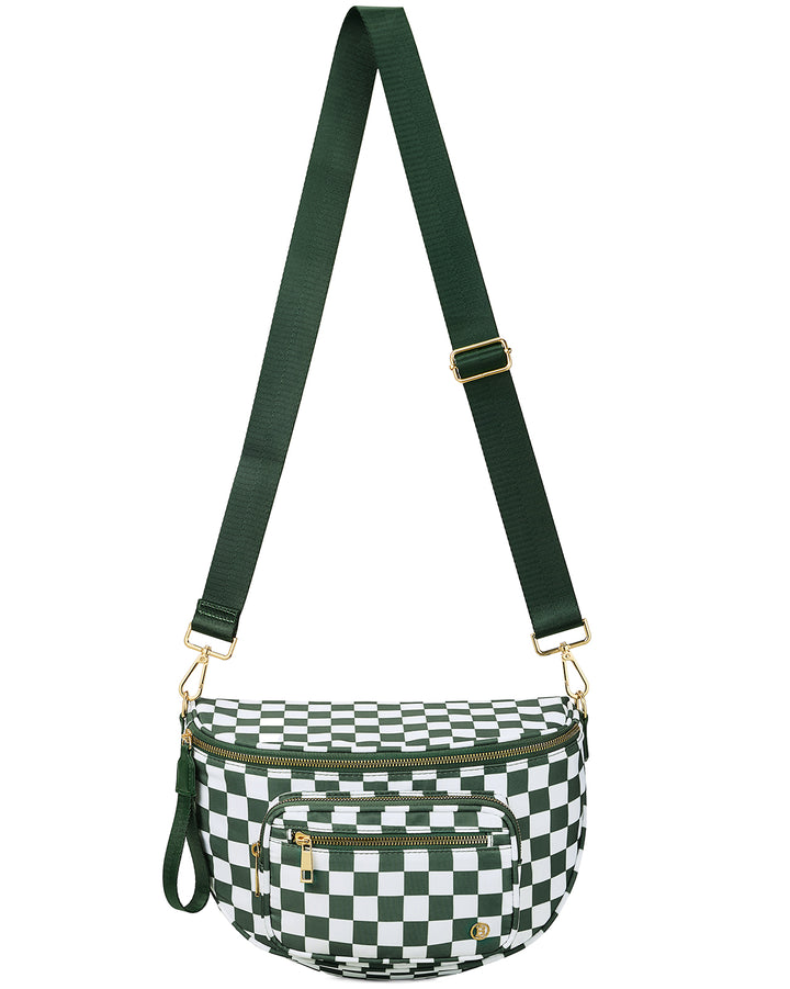NOVA Checkered Leather Bum & Crossbody Bag – RFID Protected