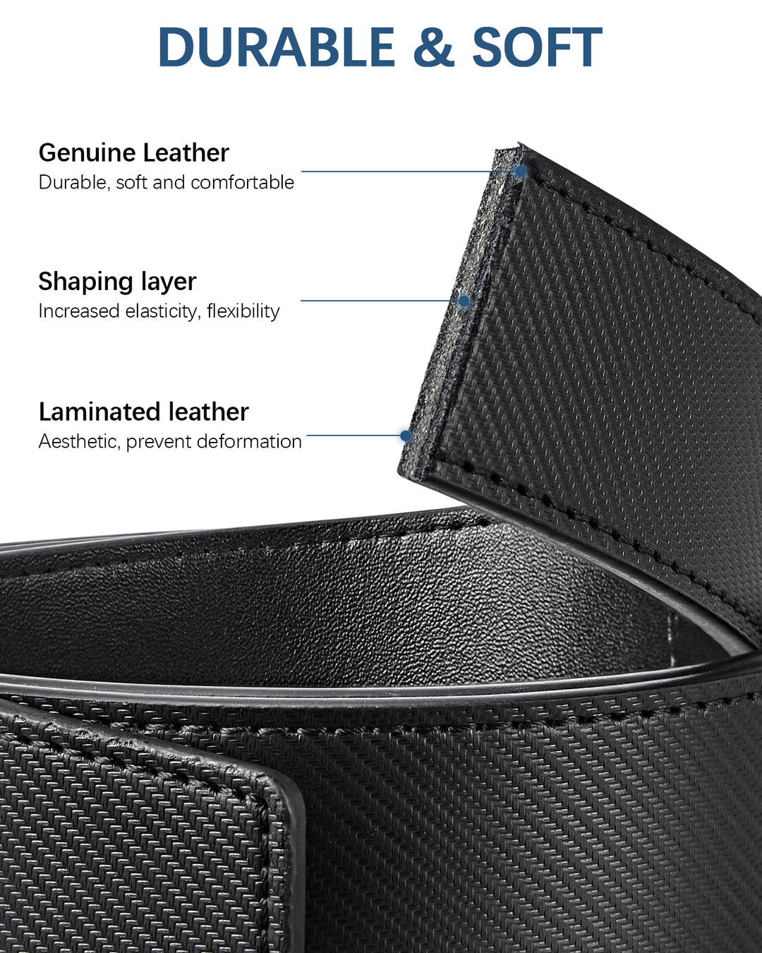 BOSTANTEN Ratchet Leather Belt For Men with Adjustable Buckle, Trim to Fit —Skeleton
