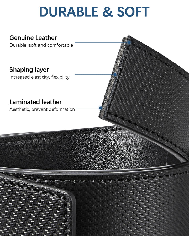 BOSTANTEN Ratchet Leather Belt For Men with Adjustable Buckle, Trim to Fit —Skeleton