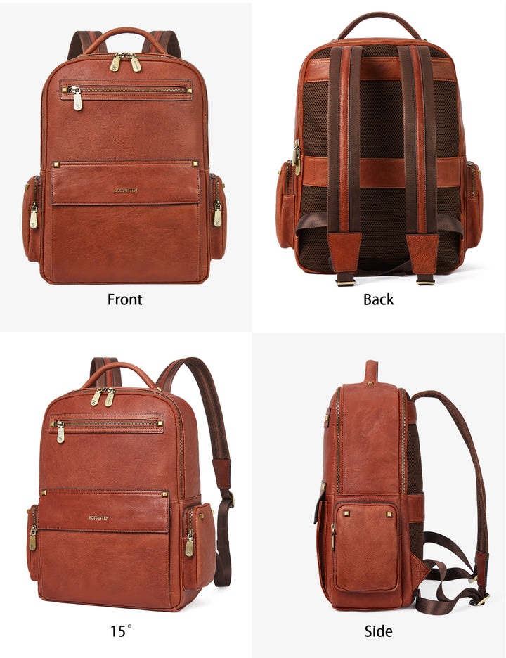 Klassischer Herren-Rucksack aus Leder mit mehreren Taschen für die Arbeit 