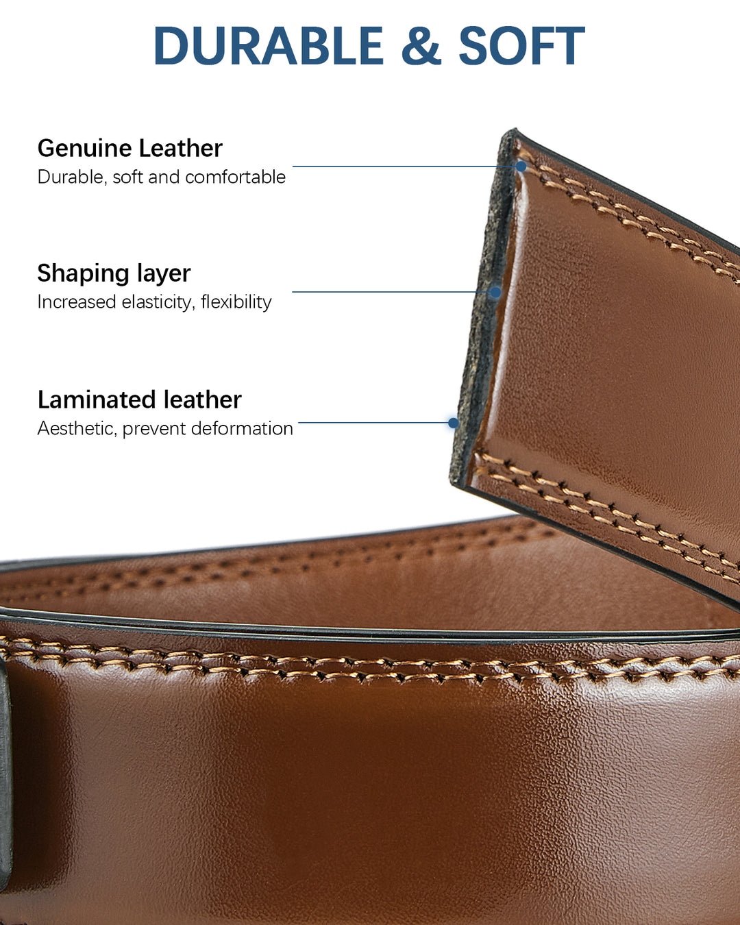 BOSTANTEN Ratchet Leather Belt For Men with Adjustable Buckle, Trim to Fit — All Brown