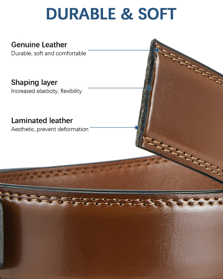 BOSTANTEN Ratchet Leather Belt For Men with Adjustable Buckle, Trim to Fit — All Brown