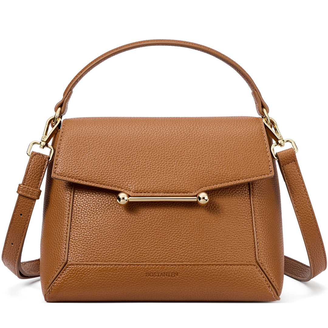 Nevin Small Top Handle Leather Crossbody Satchel with Flap