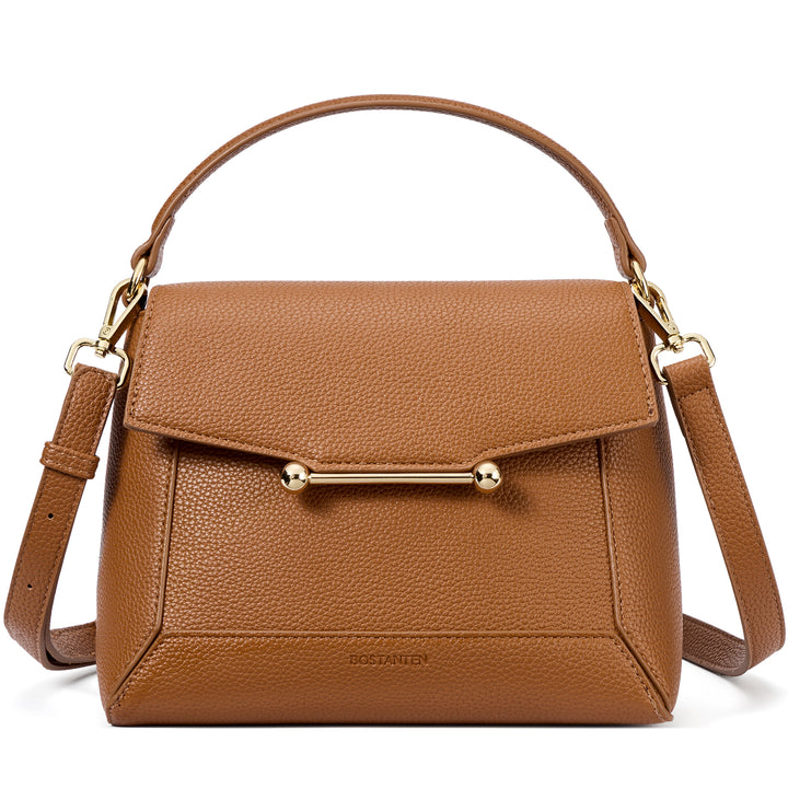 Nevin Small Top Handle Leather Crossbody Satchel with Flap