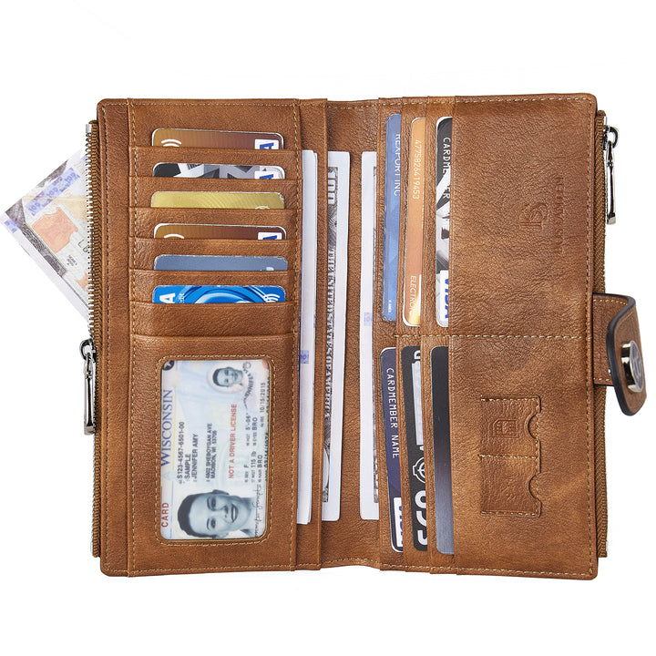 BOSTANTEN Womens Leather Wallets RFID Blocking Large Capacity Trifold Card Holder Ladies Phone Clutch
