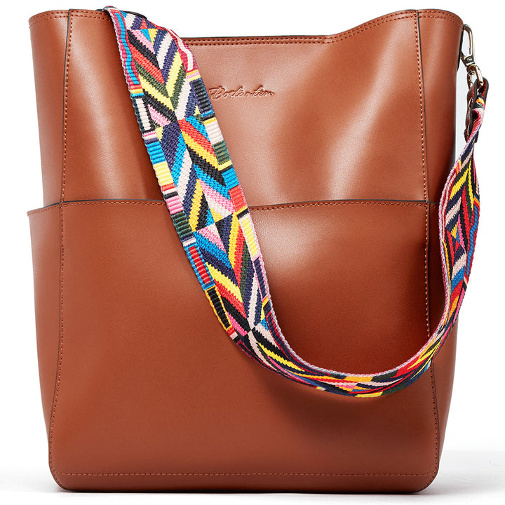 Lotty Soft Leather Chic Bucket Bag — Brown