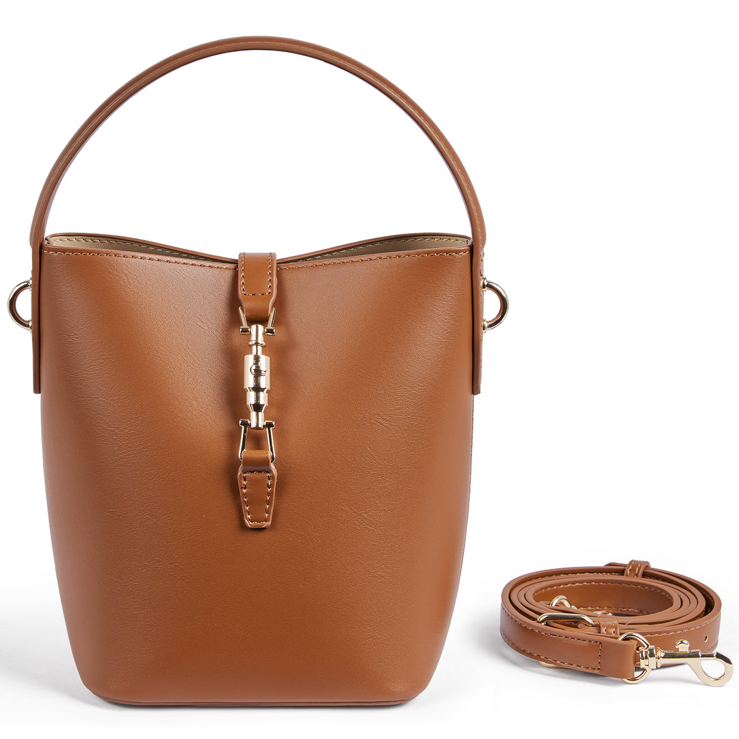Lotty Soft Leather Chic Bucket Bag — Brown