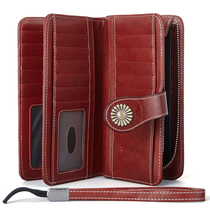 Lomy Leather Wallet For Women With Wristlet - Red