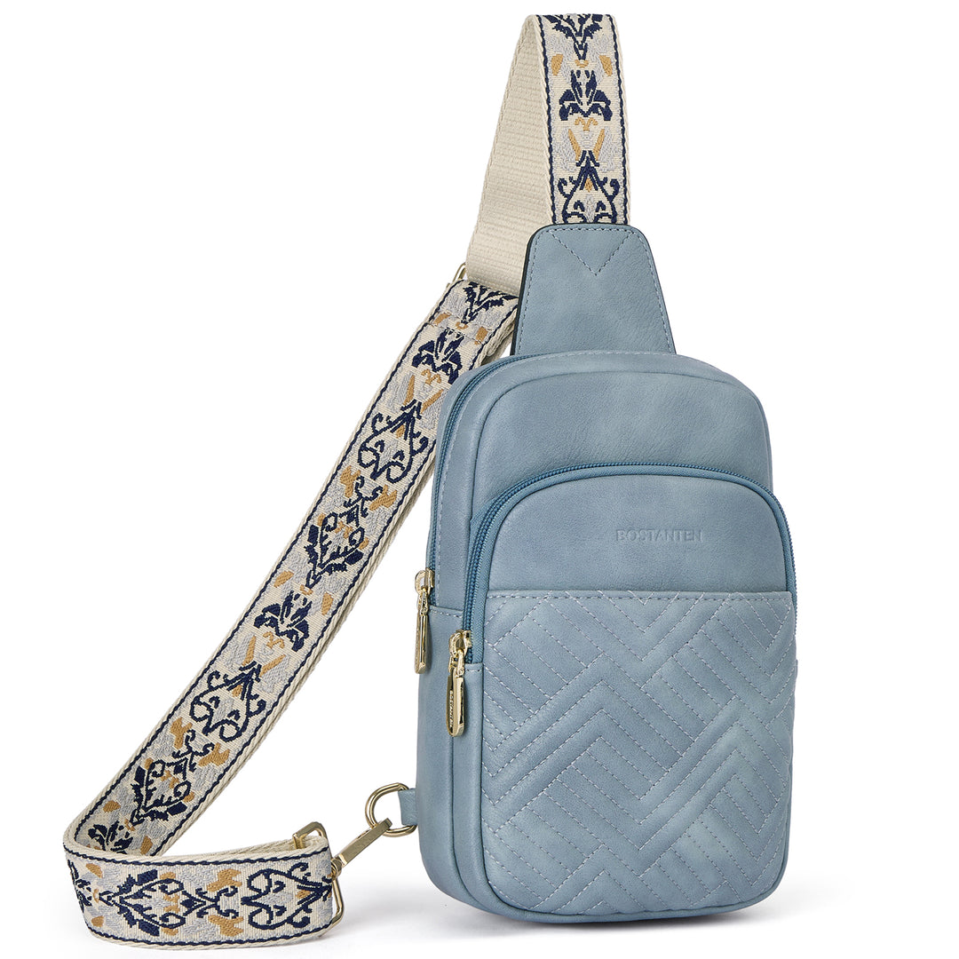 Aurora Chevron Quilted Embroidered Strap Sling Bag