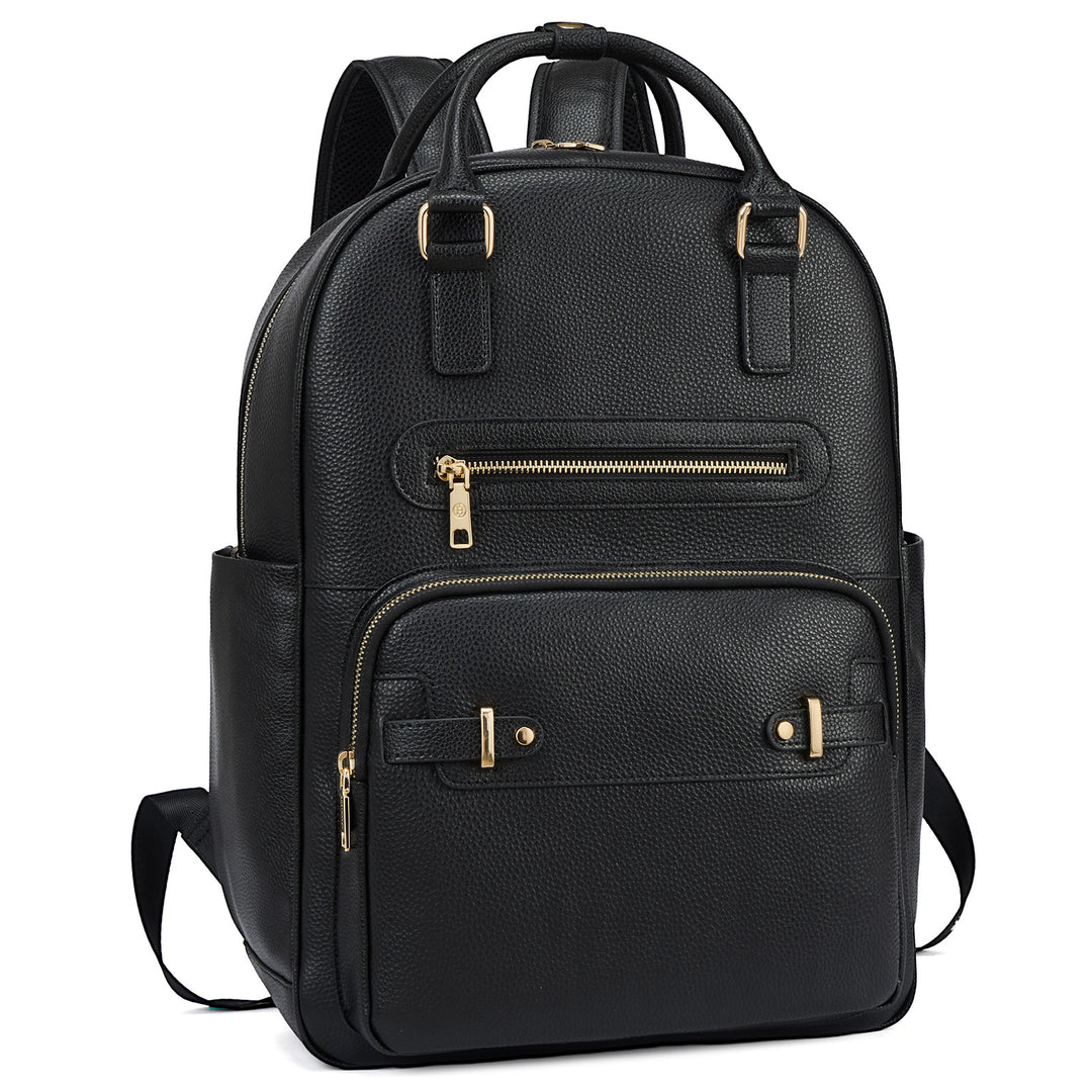 Smart Genuine Leather Laptop Backpack — Expandable Bottle Pocket
