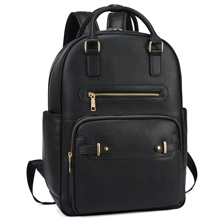 Smart Genuine Leather Laptop Backpack — Expandable Bottle Pocket
