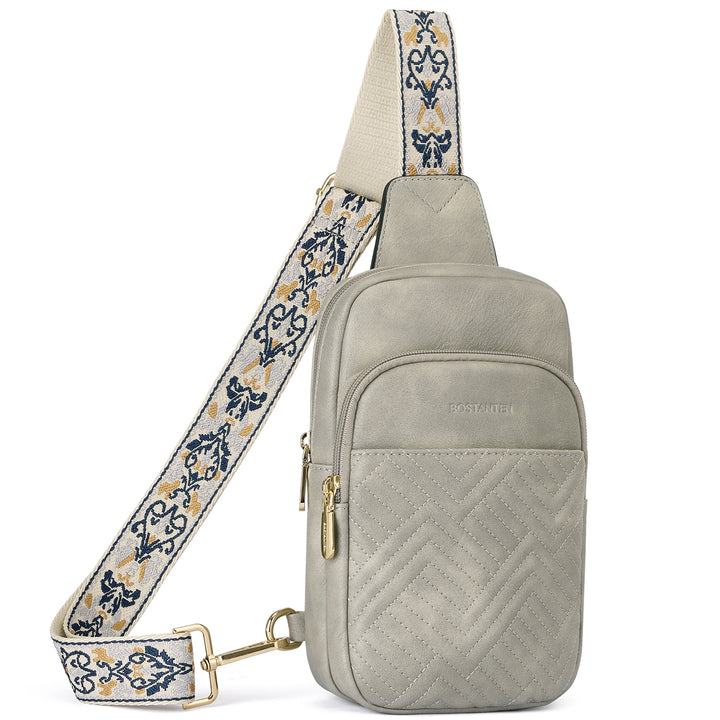 Aurora Chevron Quilted Embroidered Strap Sling Bag