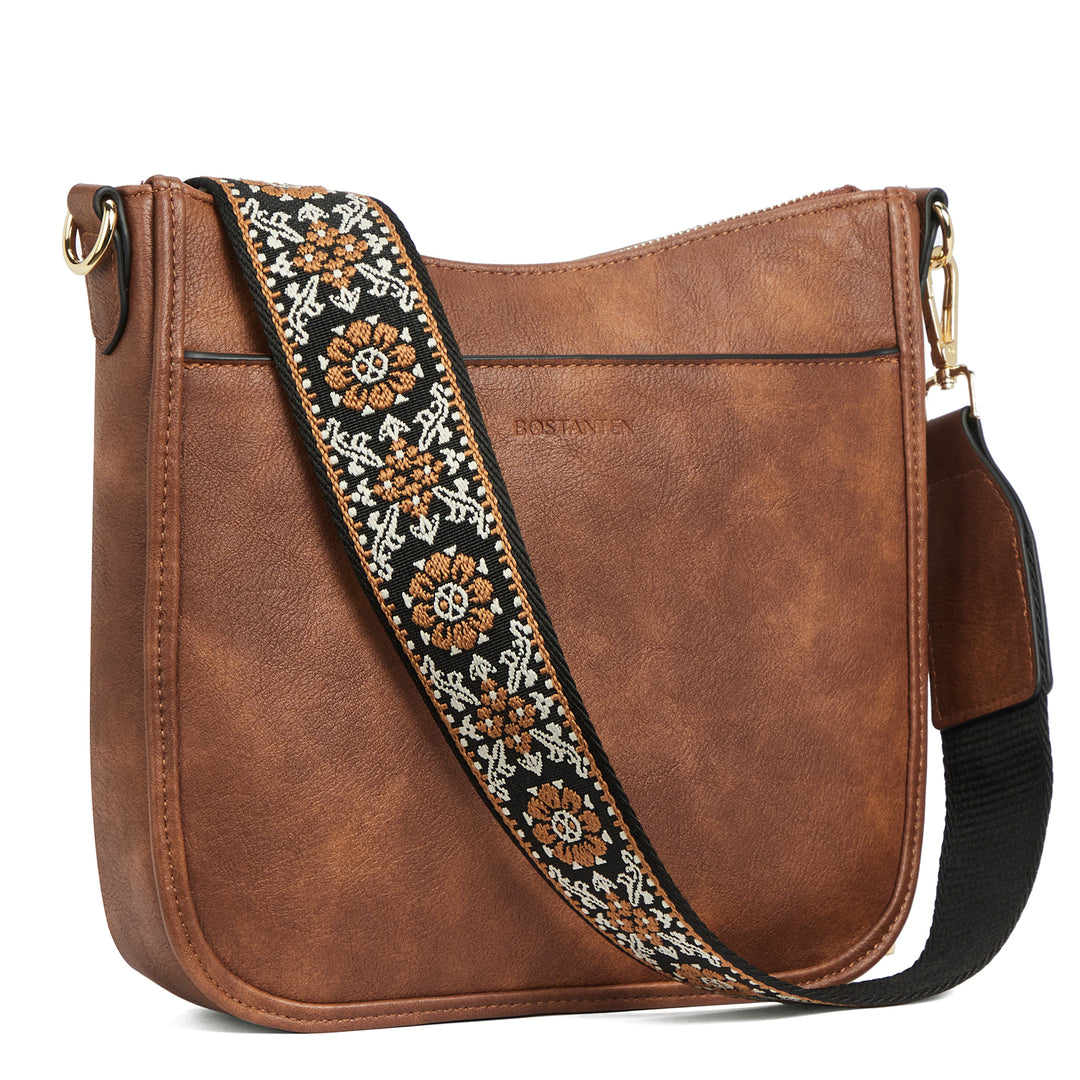 Lotty Floral Embroidered Leather Tote with Shoulder Strap