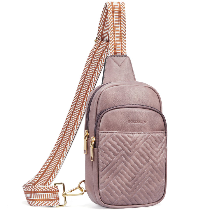 Aurora Chevron Quilted Embroidered Strap Sling Bag