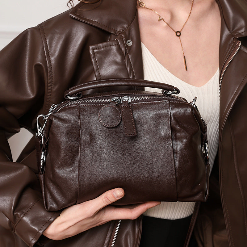 Nevin Full Grain Leather Boston Handbag 9''