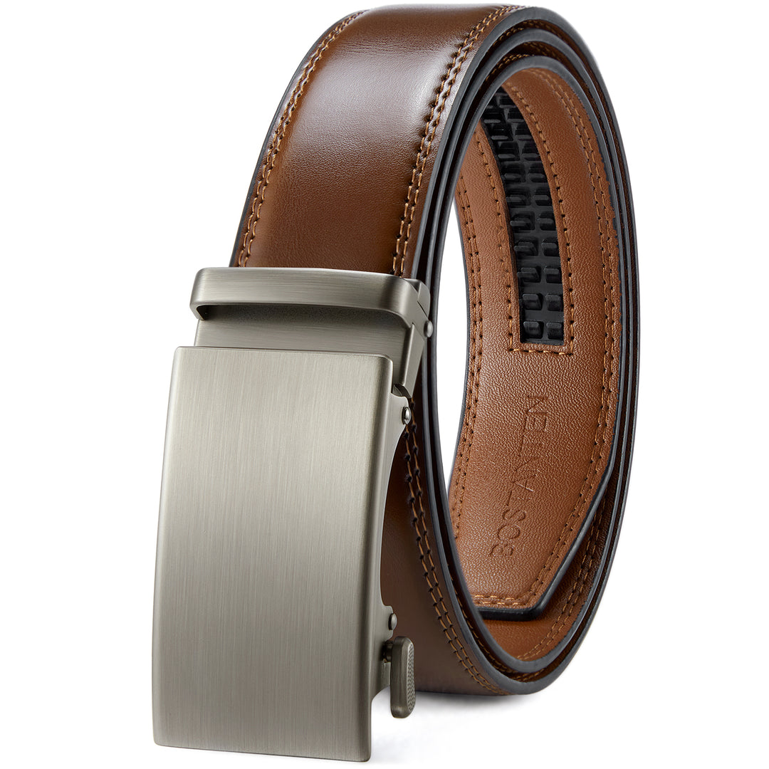 BOSTANTEN Ratchet Leather Belt For Men with Adjustable Buckle, Trim to Fit — All Brown