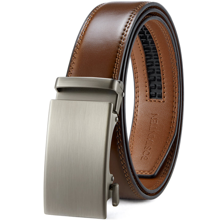 BOSTANTEN Ratchet Leather Belt For Men with Adjustable Buckle, Trim to Fit — All Brown