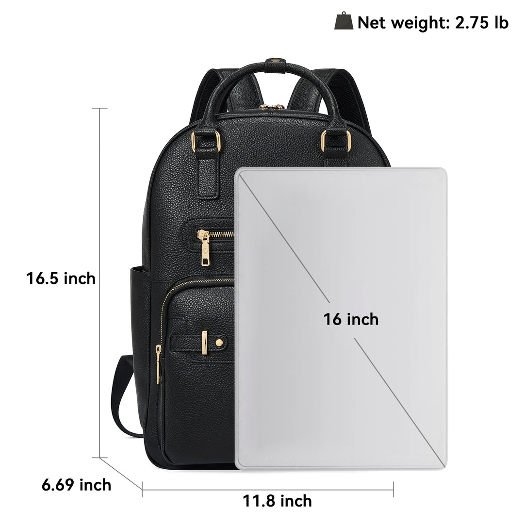 Smart Genuine Leather Laptop Backpack with Expandable Bottle Pocket