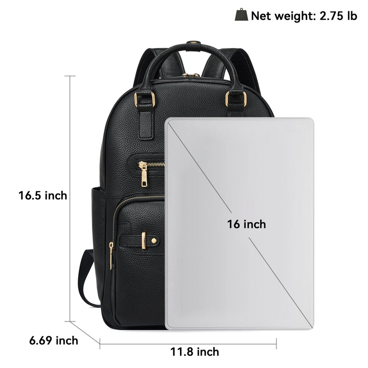 Smart Genuine Leather Laptop Backpack with Expandable Bottle Pocket