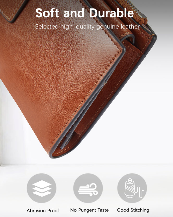 Lnna Genuine Leather RFID Wallets With Checkbooks - Cash Clutch