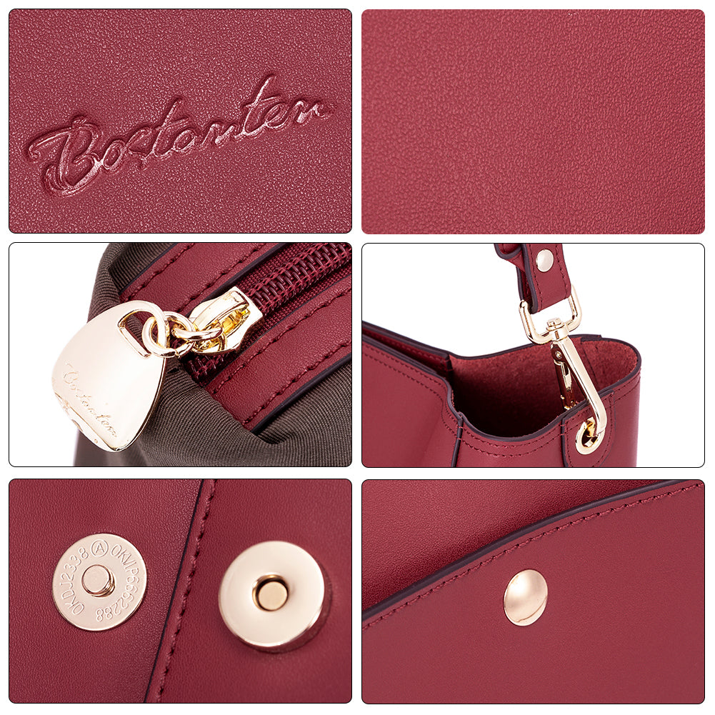 Lotty Genuine Leather Bucket Bag With 2 Shoulder Straps