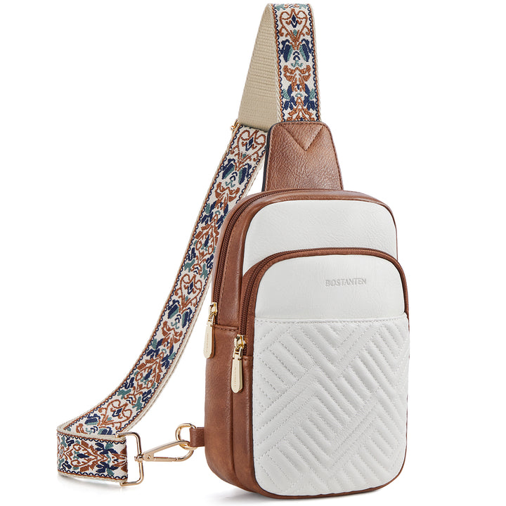 Aurora Chevron Quilted Embroidered Strap Sling Bag