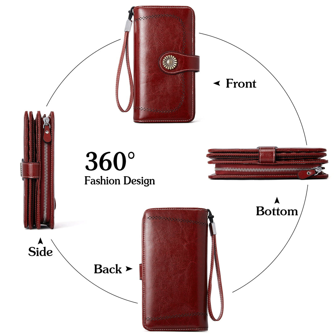 Lomy Leather Wallet For Women With Wristlet - Red