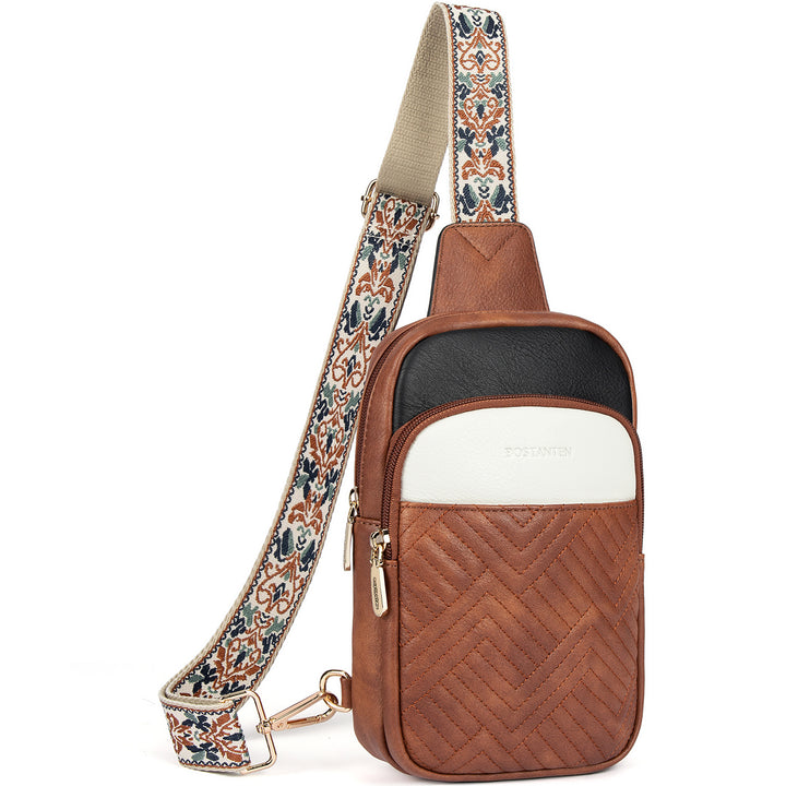 Aurora Chevron Quilted Embroidered Strap Sling Bag
