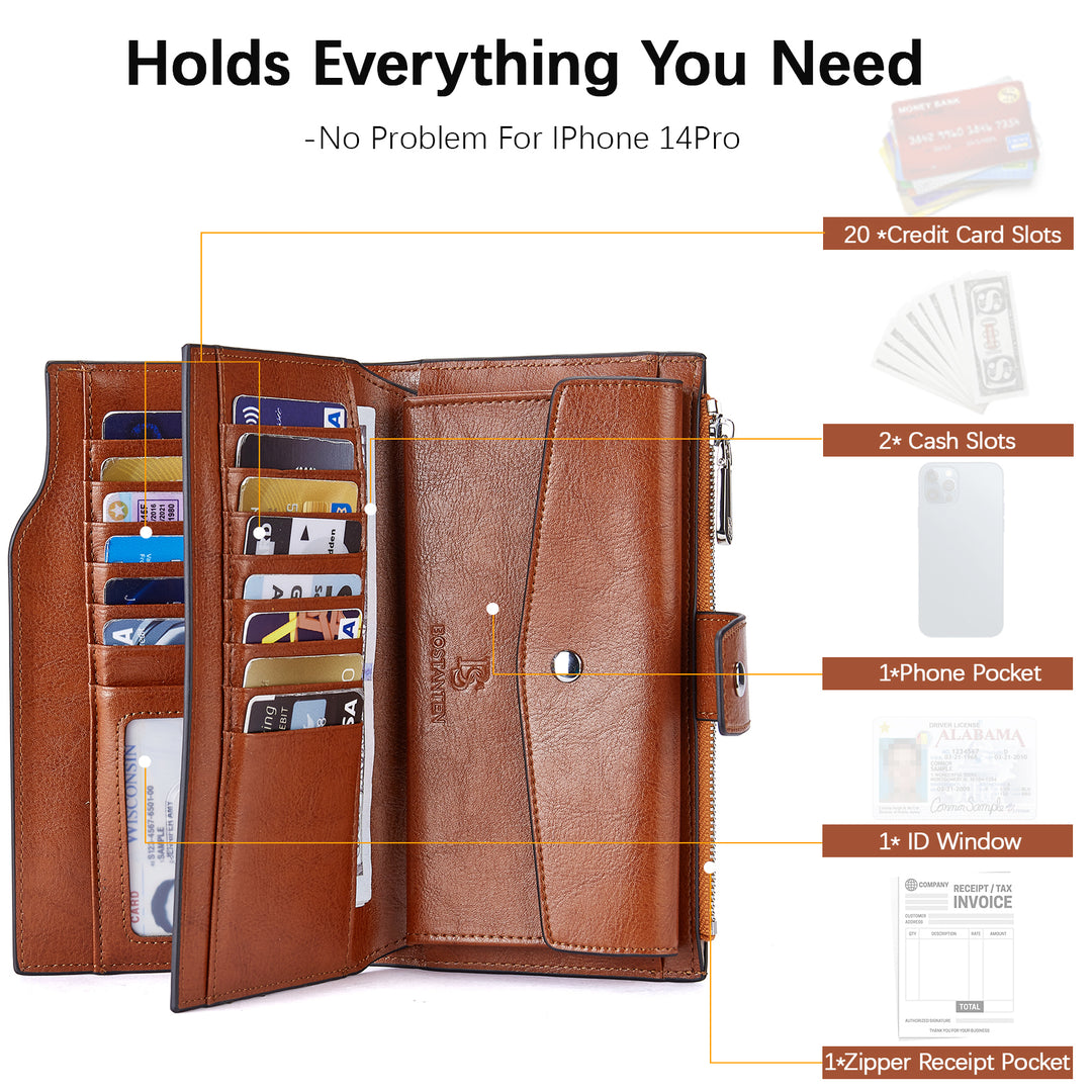 Lnna Genuine Leather RFID Wallets With Checkbooks - Cash Clutch
